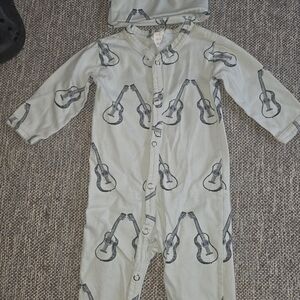 Kate Quinn blue Guitar Print Kids Footie With Stocking Cap.